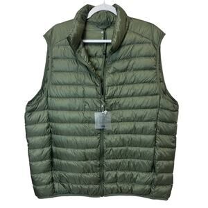 NWT Uniqlo Puffer Vest Men's Green Ultra Light Down Lightweight Full Zip XXL